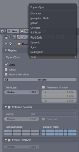 Physics tab in Properties