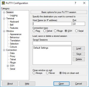 PuTTY launch screen